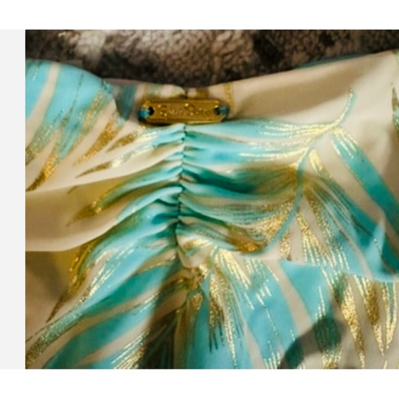 Beach Bunny Swimwear Bikini Bottoms XL Palm Leaf Print Gold Details new W/tags‎ - Picture 4 of 5